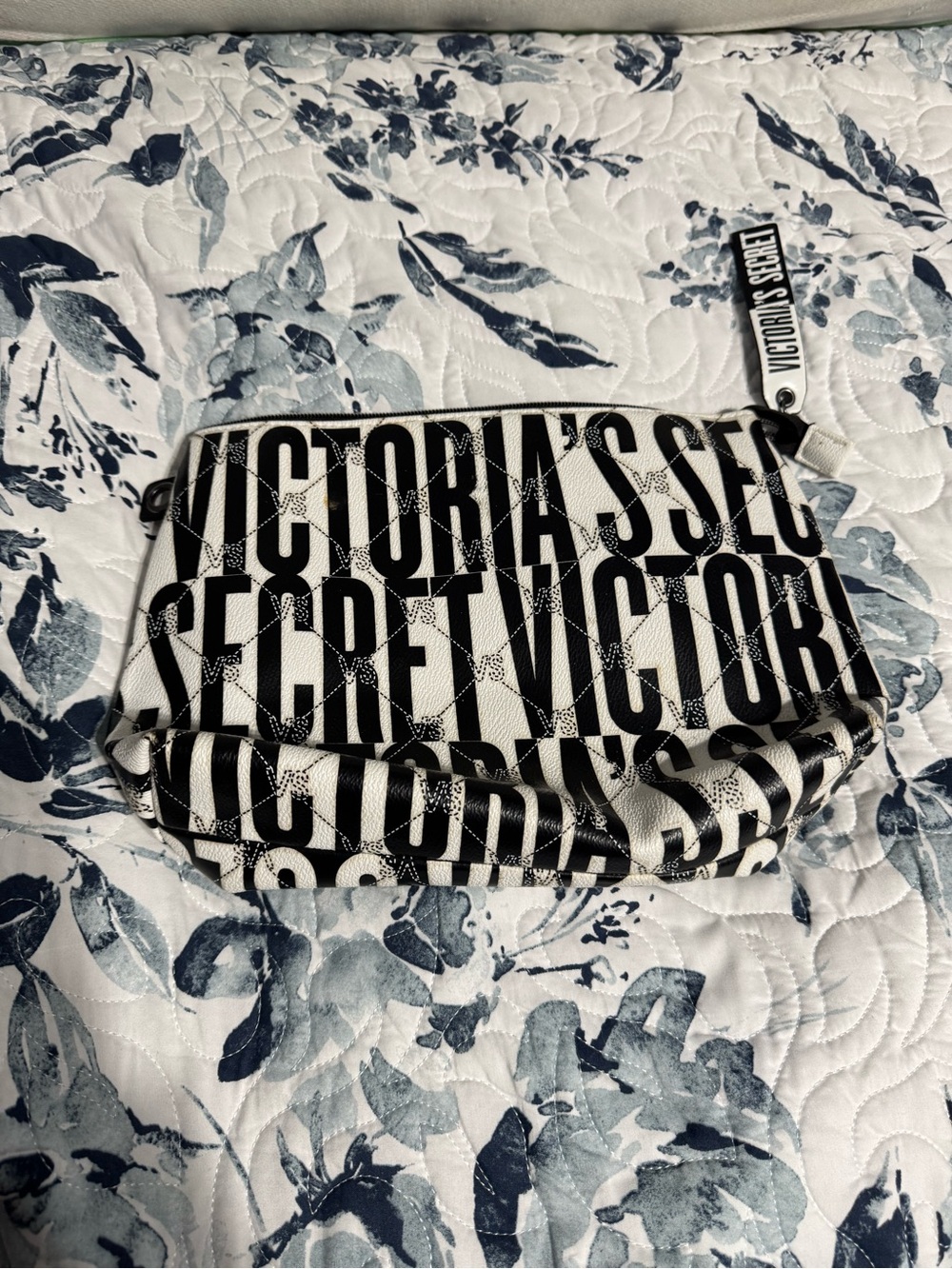 Victoria's Secret Black & White Logo Print Cosmetic Pouch